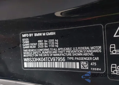 2026 BMW M4 Competition xDrive z USA, uszkodzony, nr VIN WBS33HK04TCV97956